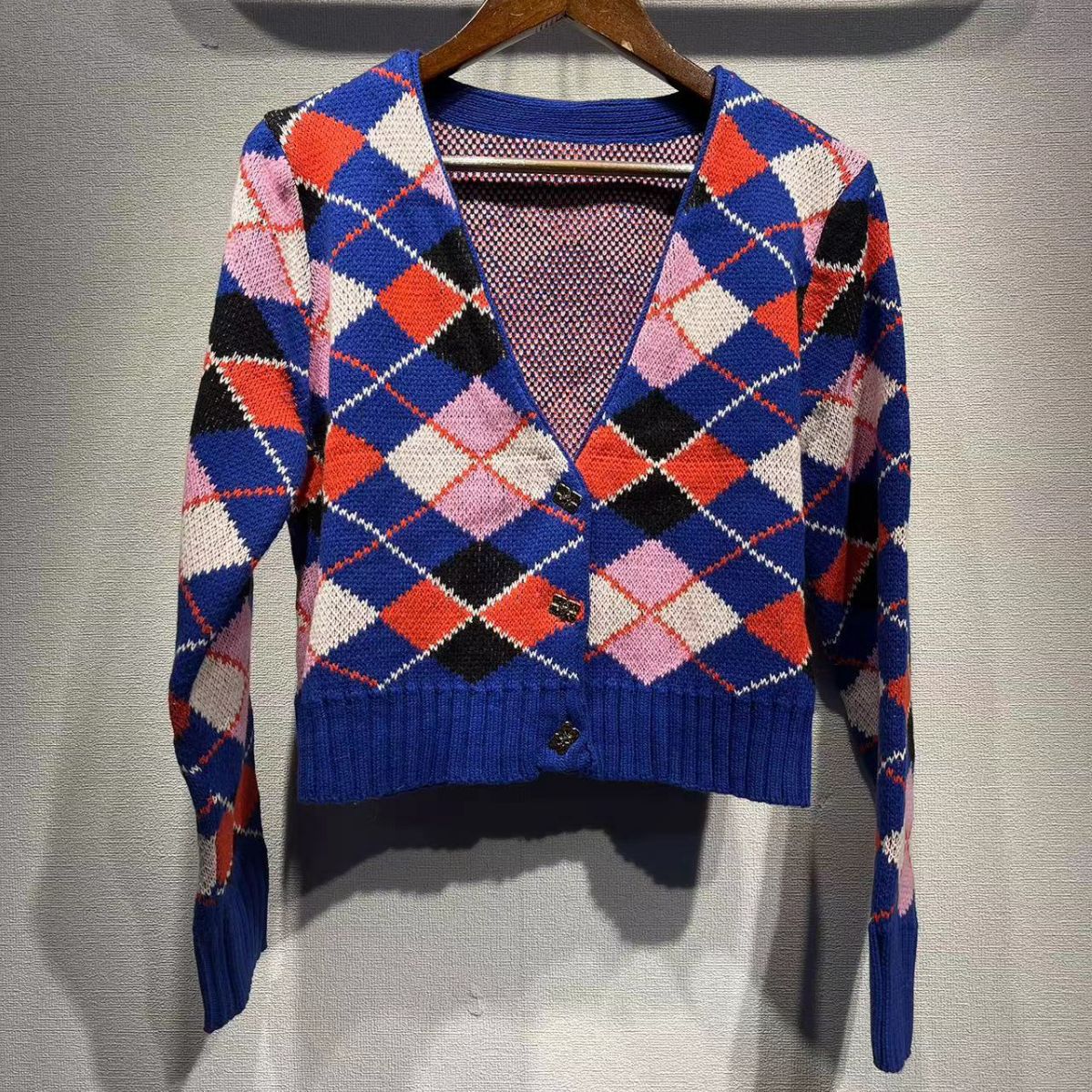 2025 Sapphire blue long-sleeved knitted jacket sweater loose and thin V-neck butterfly button long-sleeved knitted cardigan jacket women