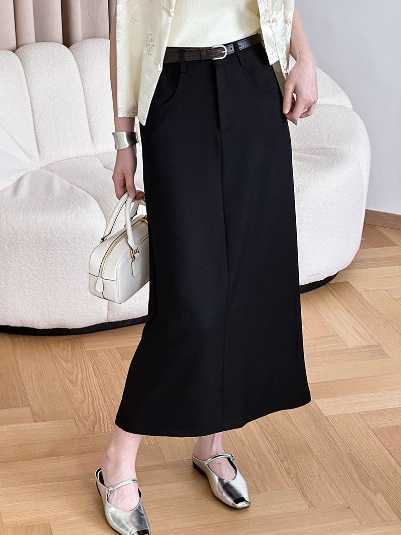 2025 popular autumn denim skirt new Korean loose high waist thin solid color A-shaped skirt 63039