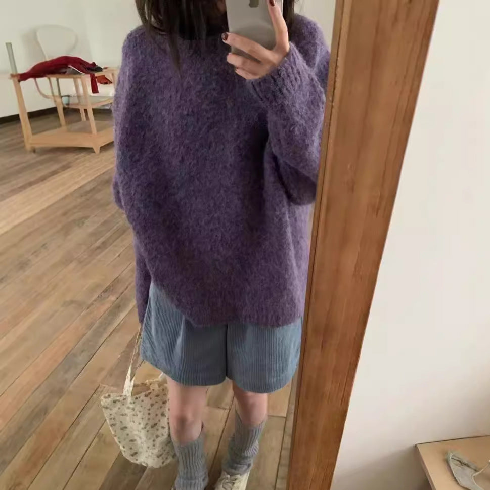qgtao leapord outfit Gentle Style Circle Yarn Purple Pullover Women's Autumn and Winter New Style Nuo Jiji round Neck Sweater Top Fashion