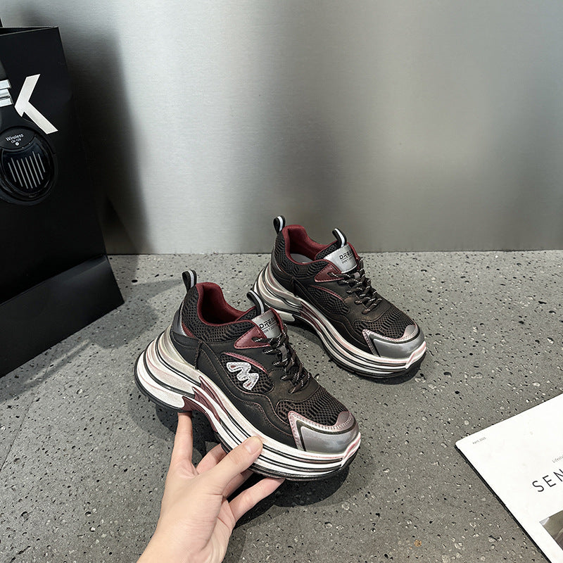 2025 Leather platform dad shoes women's popular autumn new Korean version breathable and versatile, light and non-slip casual sports shoes tide