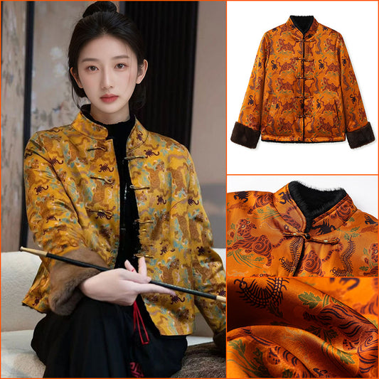 new autumn and winter new Chinese embroidered top femininity improved buckle double-sided wearing silk jacket MX139