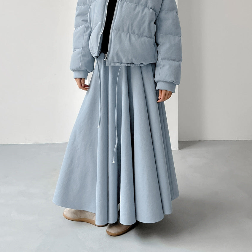 2025 spring and summer high temperament blue high waist versatile cotton and linen skirt new fashion versatile long dress women