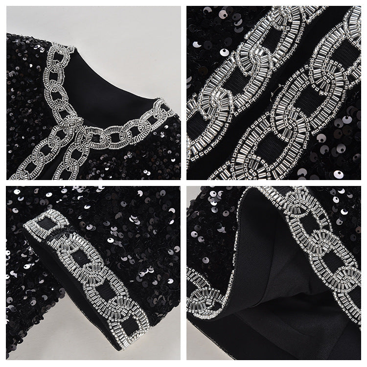 Xiaoxiang celebrity style black short coat women's autumn and winter new design sense sequined tweed jacket top K9007