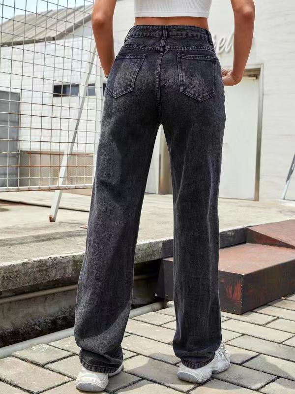 2025 Cross-border 2021 new women's pants ins British style retro brown high-waisted elastic slightly pulled jeans women's jeans