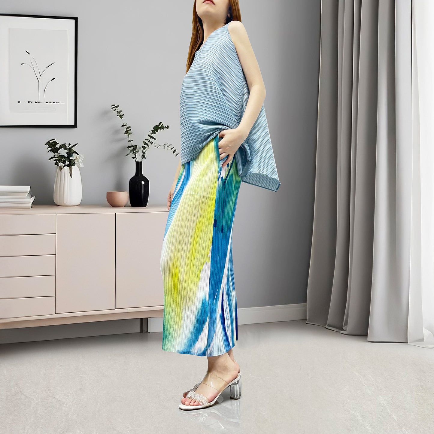 2025 summer women's clothing set age-reducing light luxury high-end irregular sleeveless T-shirt skirt two-piece set