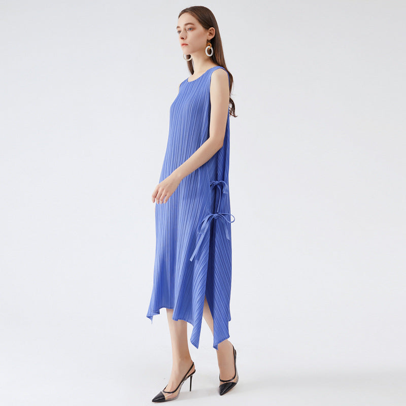 2025 summer new Korean version split-ended solid color dress waist thin pendulum long dress casual style large size women's clothing