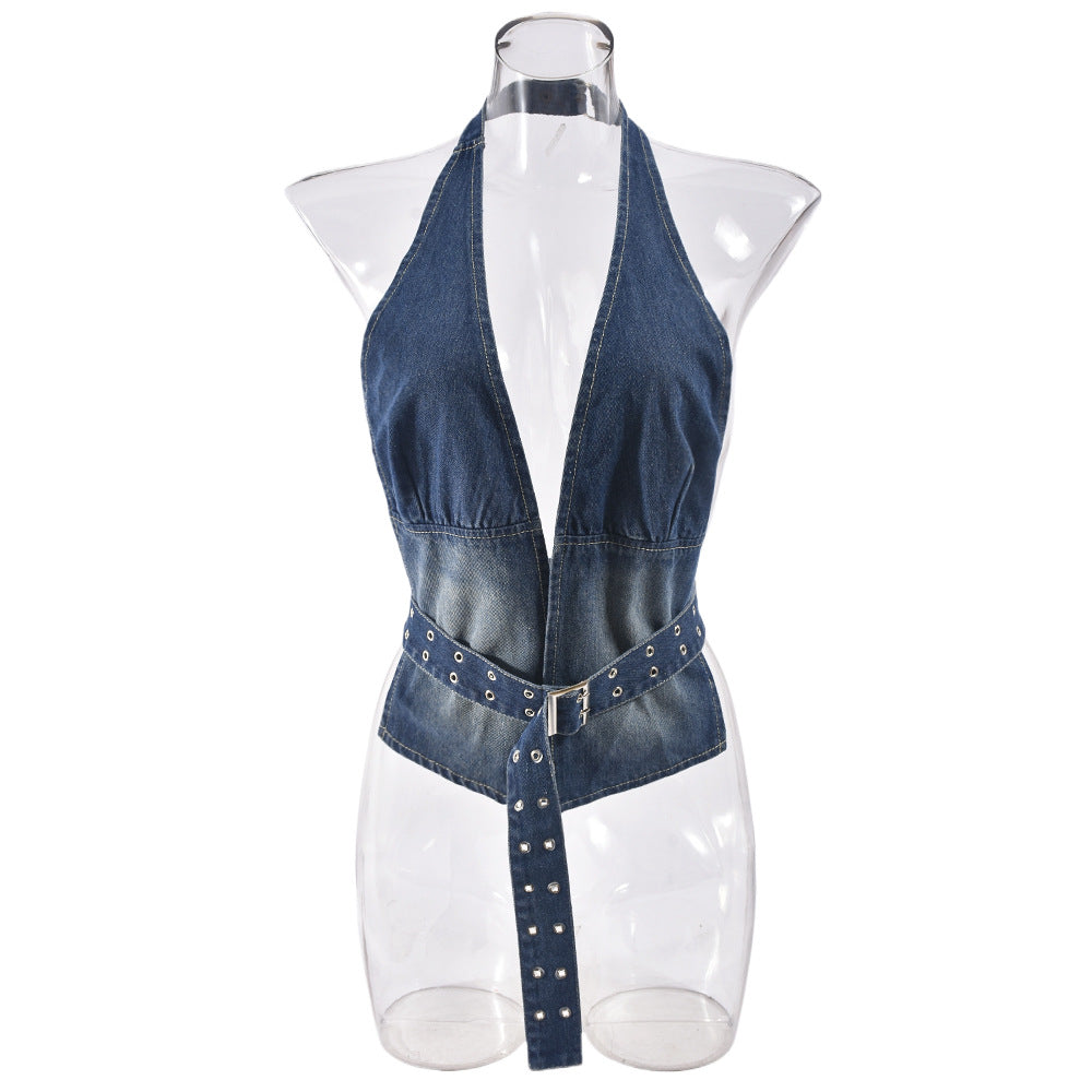 qgtao outfit inspo Hot Girl Style Women's Clothing 2024 Summer New Denim Washed Sexy plus Adjustable Top