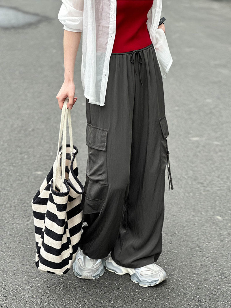 2025 popular spring and summer new casual overalls women's Korean elastic high waist drape loose wide-leg pants 1121