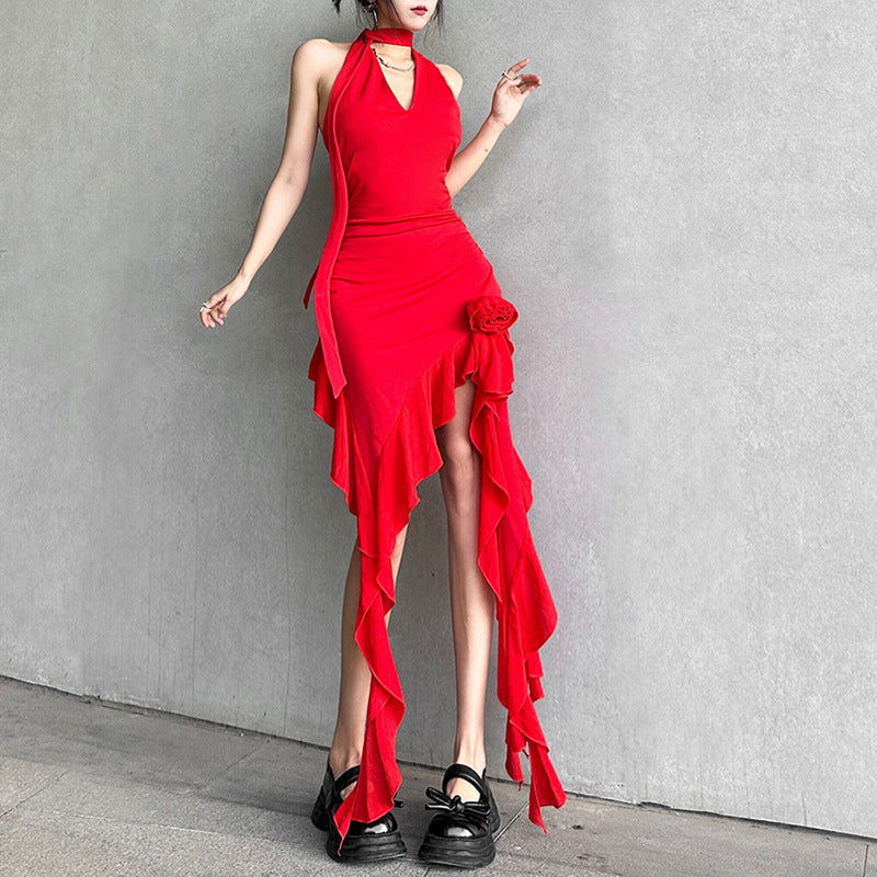 2025 Popular, and 2023 spring and summer women's clothing new trendy fashion solid color sexy backless slim neck dress