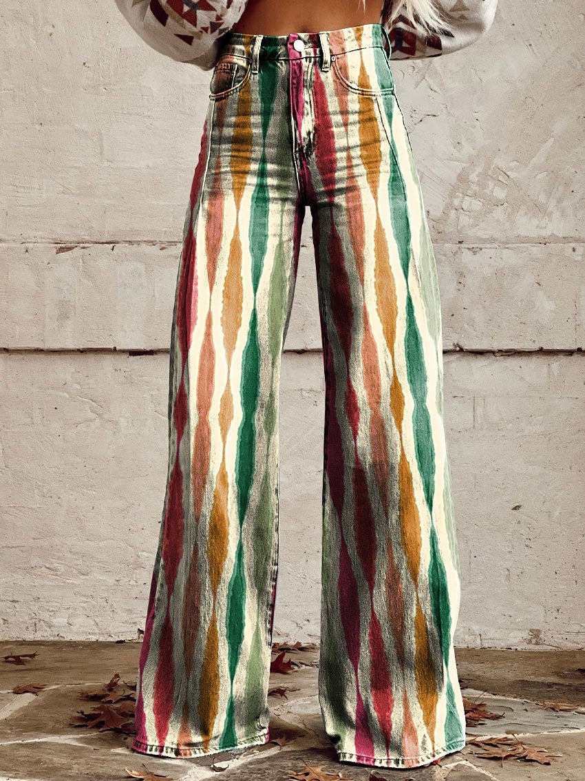 qgtao pants Rainbow Women's Wide-Leg Pants New Thermal Transfer plus Size Flared Pants Women's Trousers