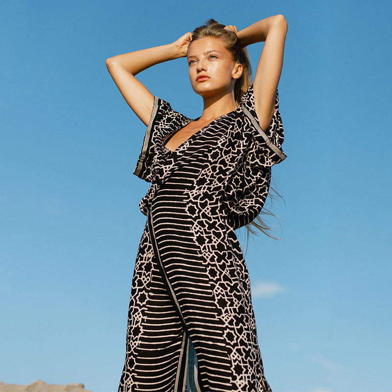 2025 summer new beachwear women, loose snake print bikini swimsuit blouse skirt women