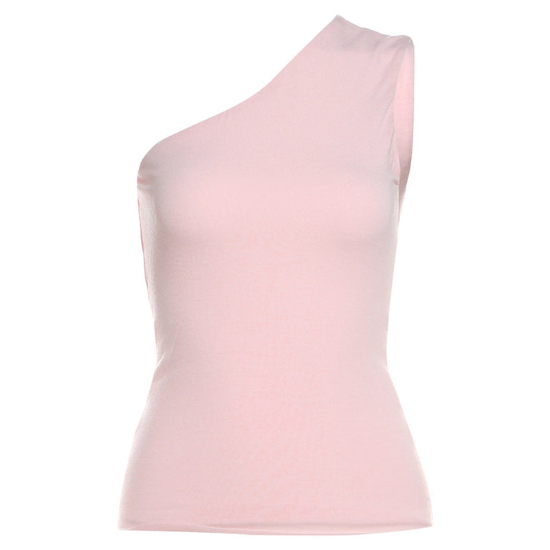 2025 style popular summer new women's clothing slim and thin design slanted shoulder small vest hip skirt