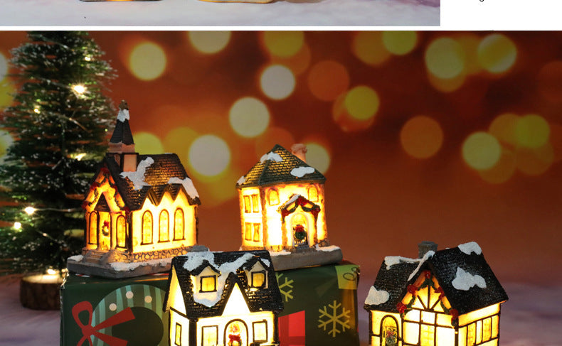 Christmas Decorations Holiday Village Set Lighted Xmas Village Houses with Figurines Small Christmas Scene Gift Home Ornament