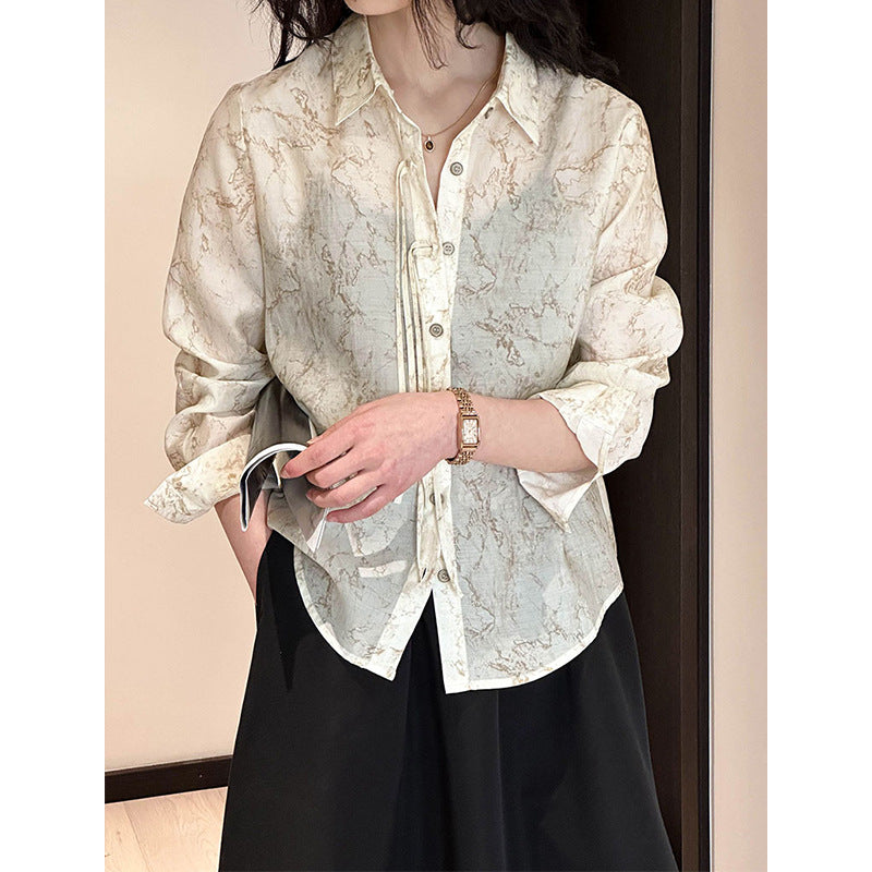 2025 2025 spring tangzhi new shirt women's Korean retro loose ink printing design top 2197