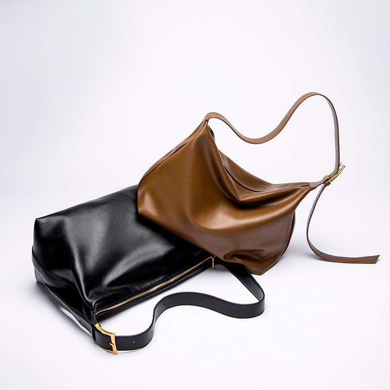 2025 Women's tote bag Korean version of soft leather commuter casual tote underarm bag tide New retro single shoulder women's messenger bag