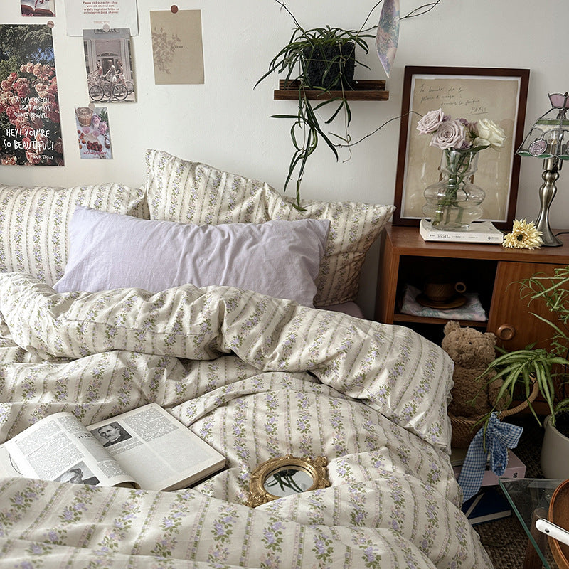 Yeknu fall bedroom aesthetic INS Vintage Floral Cotton Cotton Bedding Four-Piece Bed Sheet Quilt Cover Quilt Cover Bed Cover Three-Piece Set