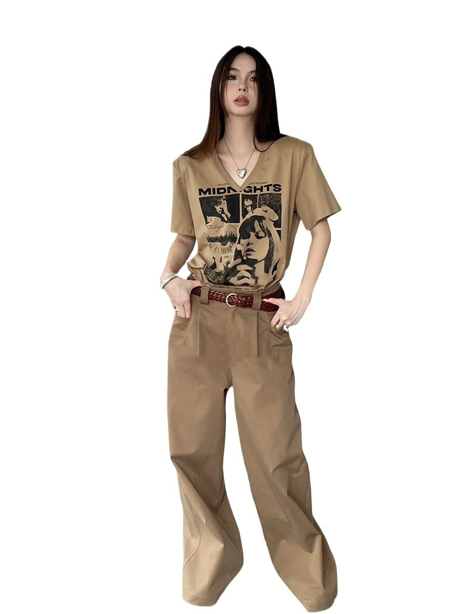 qgtao suede jacket outfit Fish Fashionable Retro High Street Suit Pants Loose Wide Leg Lazy Straight Casual Pants