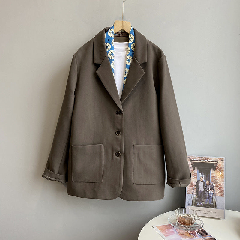 2025 popular autumn solid color blazer female Mori big pocket loose Hong Kong style Korean version suit top 102-1