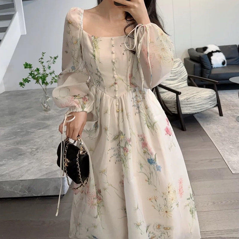 qgtao cybergoth dress to impress Spring 2024 New Forest Flower Rain French Style Dress Fishbone Slimming Printed First Love Fairy Dress Tea Break Dress