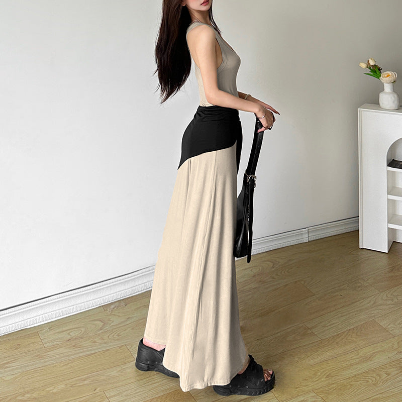 2025 style popular summer new women's clothing high-end temperament loose hip-wrapped solid color waist-sealed dress