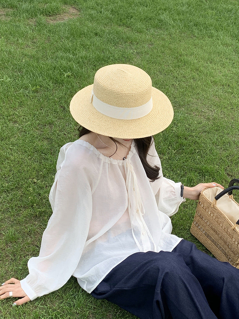 2025 2025 thin sunscreen shirt Korean temperament loose sweet strap design top 23060