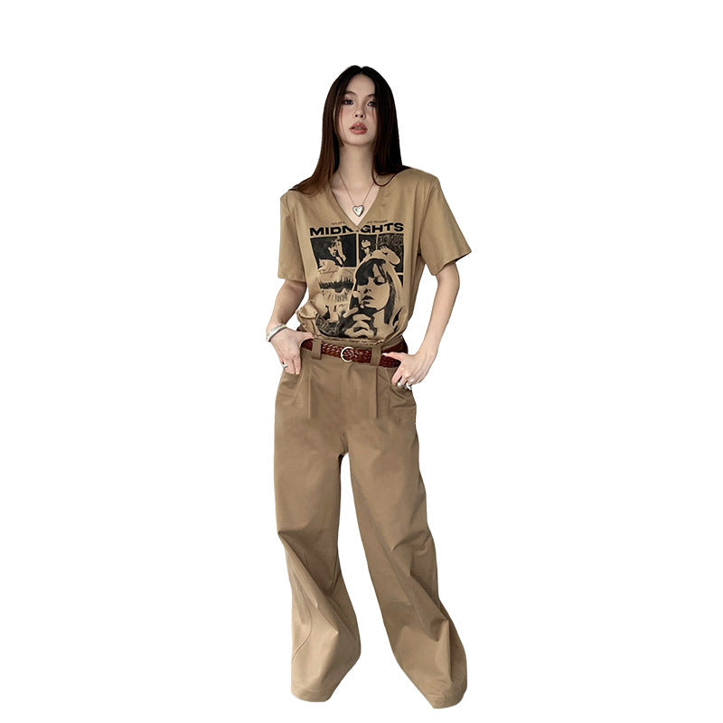 qgtao suede jacket outfit Fish Fashionable Retro High Street Suit Pants Loose Wide Leg Lazy Solid Color Straight Casual Pants
