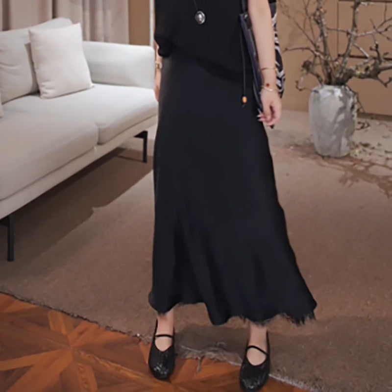 Guofeng  new summer casual temperament A-shaped skirt new Chinese solid color high-end lace skirt N5012