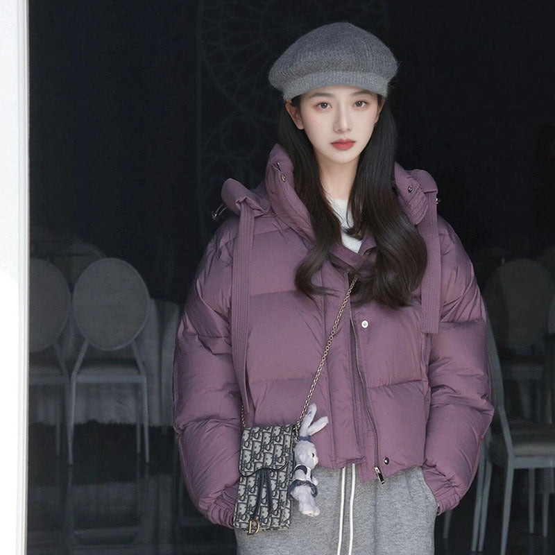 winter Korean style fashion hooded fashion short purple high-end thickened cotton-padded coat women's LY533