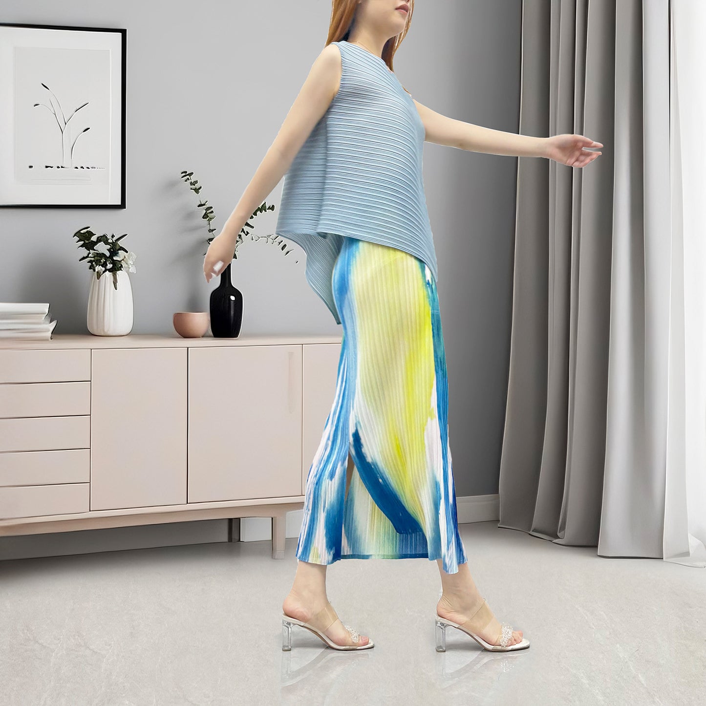 2025 summer women's clothing set age-reducing light luxury high-end irregular sleeveless T-shirt skirt two-piece set