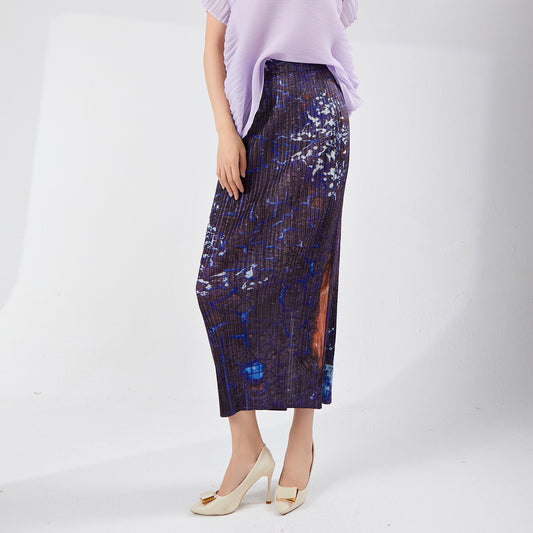 skirt summer high sense summer new small man after printing split temperament versatile one-step hip wrap skirt