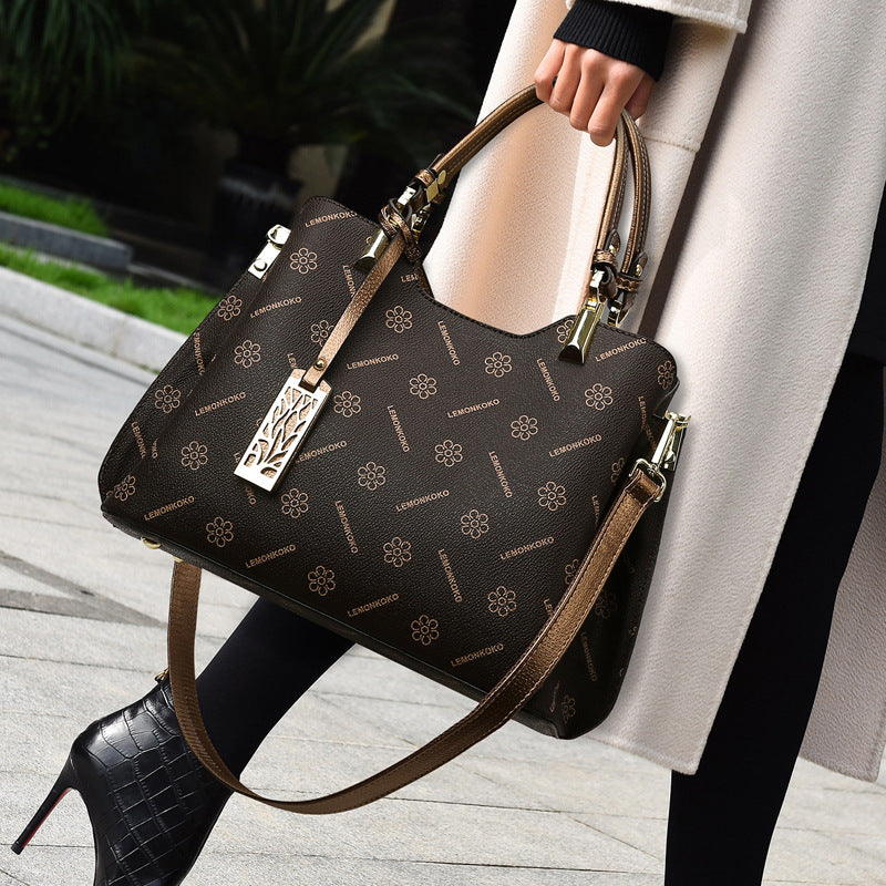 2025 Bag women's high-end handbag large-capacity textured tote bag retro middle-aged mother bag fashion temperament satchel