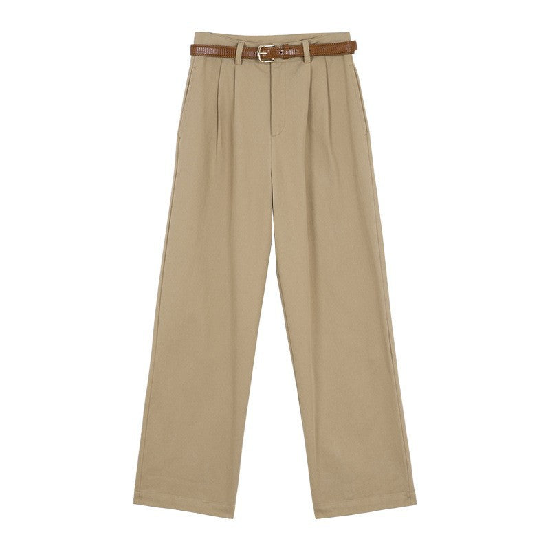 qgtao suede jacket outfit French Retro Khaki Straight Suit Pants Women's Spring and Autumn High Waist Korean Style Slimming Cover Chic Casual Long Pants
