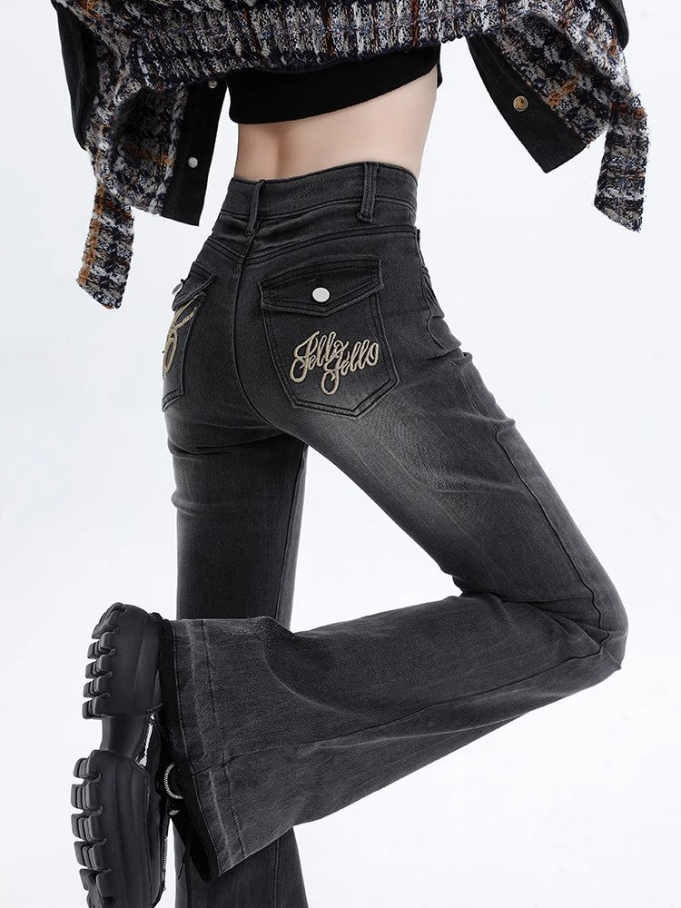 qgtao 2000s fashion Vintage Washed Jeans Women's High Waist Skinny 2024 New Autumn American Style Frayed Flared Horseshoe Pants