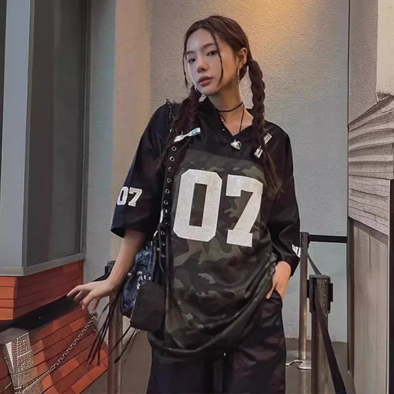 qgtao 90s streetwear Retro Hip Hop Jersey Loose Short Sleeve T-shirt for Women 2024 Summer New High Street American Half Sleeve Top Fashion