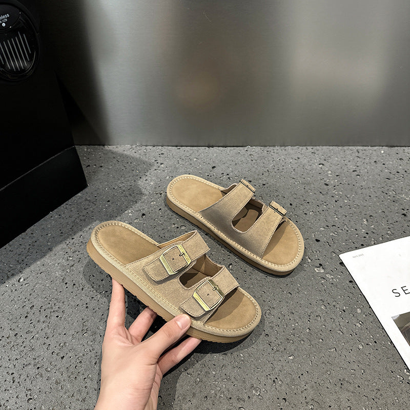 2025 popular summer new women's Boken flat-bottomed versatile outer wear cool slippers retro Boken beach one-word women's shoes