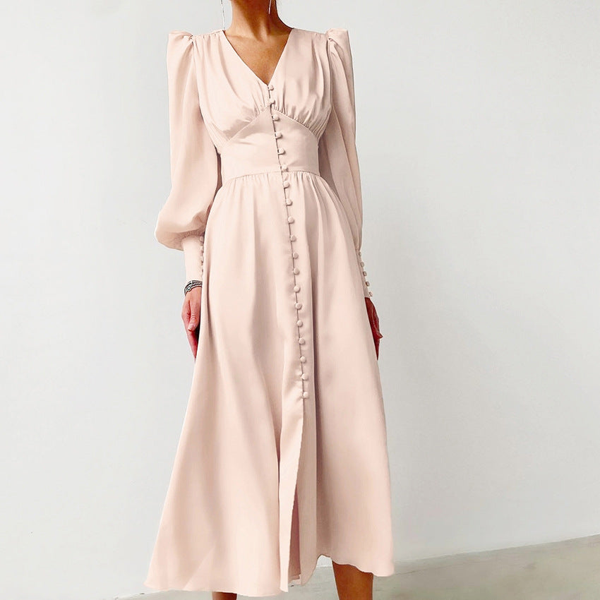 qgtao pop culture dress to impress 2024 Autumn and Winter Women's Long Dress V-neck Satin Court Waist-Tight Retro Dress Women