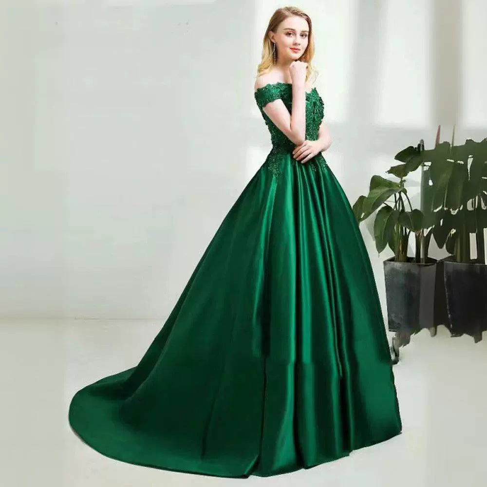 2025Express new applique beaded ball dress one-word shoulder student art exam evening dress