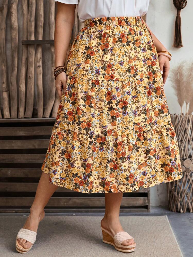 qgtao teacher outfits 2024 Spring and Summer Women's Clothing New Fashion Printed Floral High Waist plus Size Dress Women