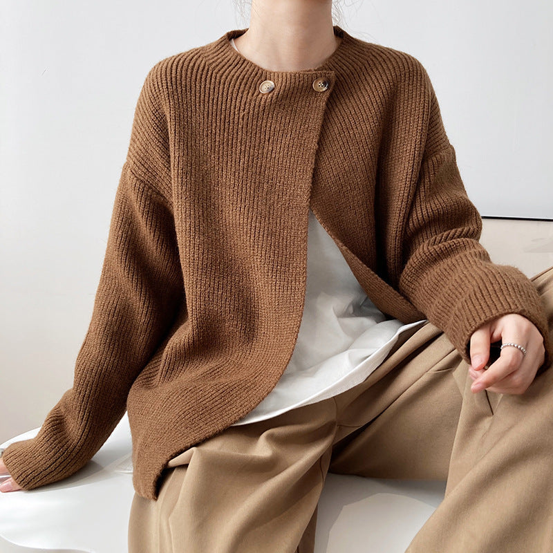 qgtao business casual outfits Korean Style round Neck Button Knitted Cardigan Women's Top Spring and Autumn New Lazy Style Simple Casual Sweater Women's Fashion