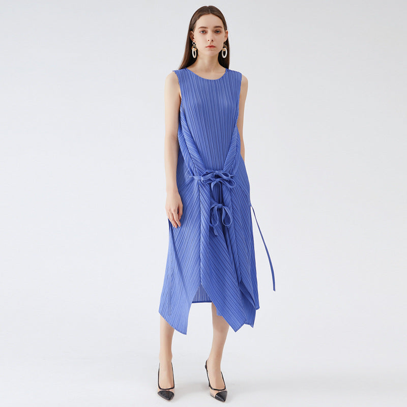 2025 summer new Korean version split-ended solid color dress waist thin pendulum long dress casual style large size women's clothing