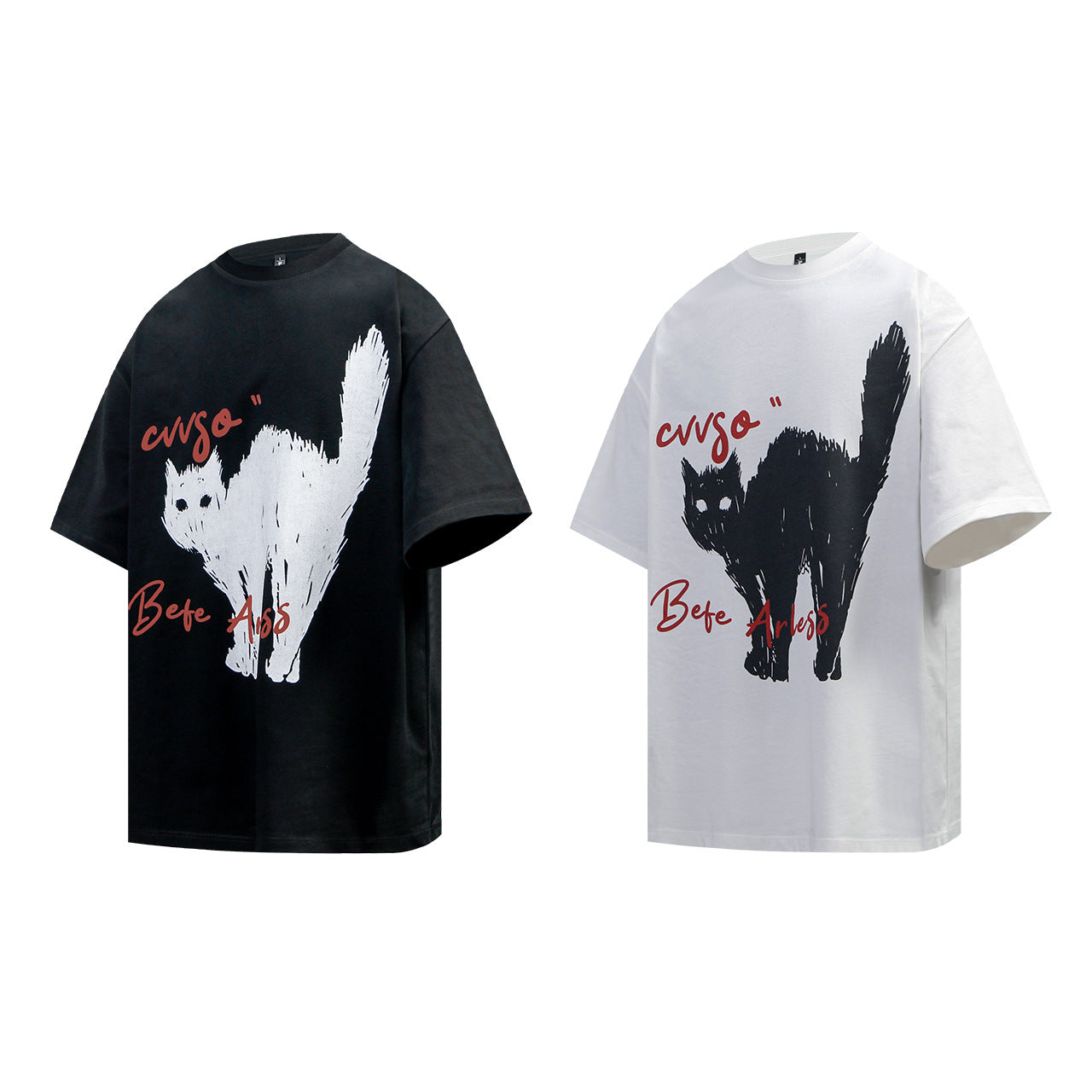 2025 9362 2025n Street 2025 Summer Retro Painting Cat Design High Sense Men's Loose Short Sleeve T-Shirt