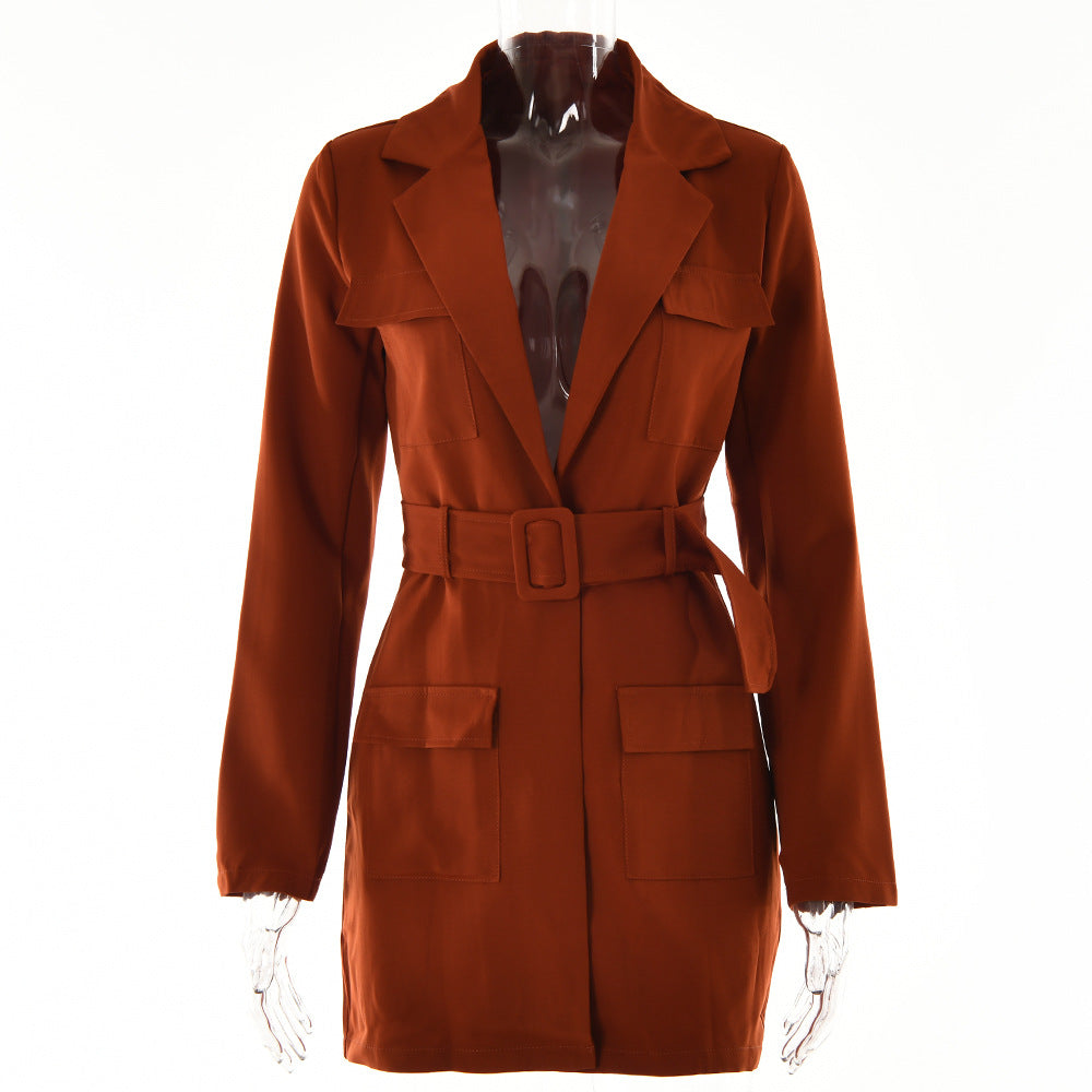 2025 spring and summer Popular trade new medium and long suit cardigan with lapel collar long sleeve large size women's clothing style hot sale