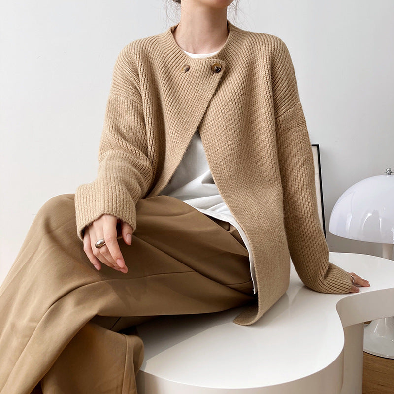 qgtao business casual outfits Korean Style round Neck Button Knitted Cardigan Women's Top Spring and Autumn New Lazy Style Simple Casual Sweater Women's Fashion