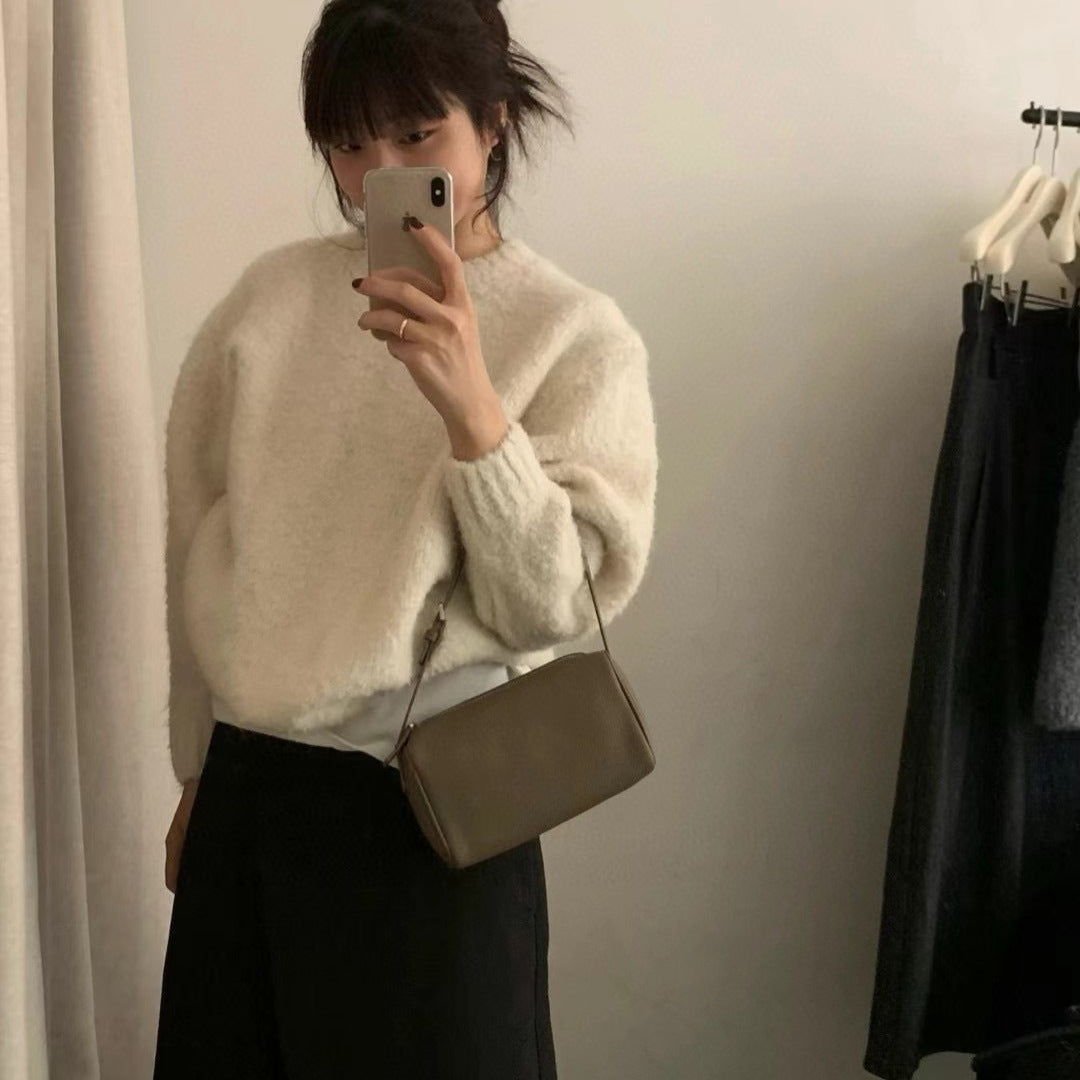 qgtao leapord outfit Gentle Style Circle Yarn Purple Pullover Women's Autumn and Winter New Style Nuo Jiji round Neck Sweater Top Fashion
