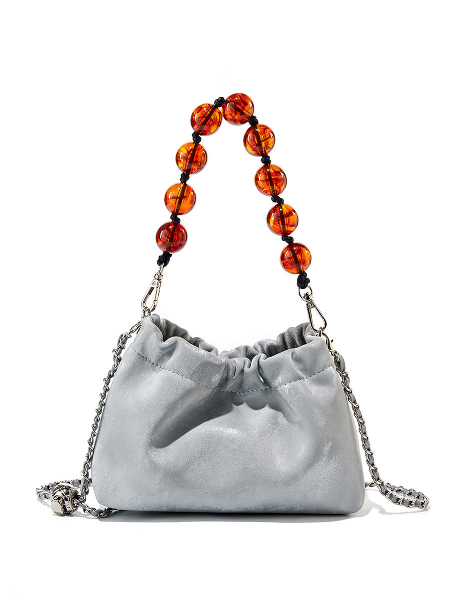 2025 New Chinese style cloud bag popular new versatile trend portable women's bag leather pleated dumpling bag messenger bag