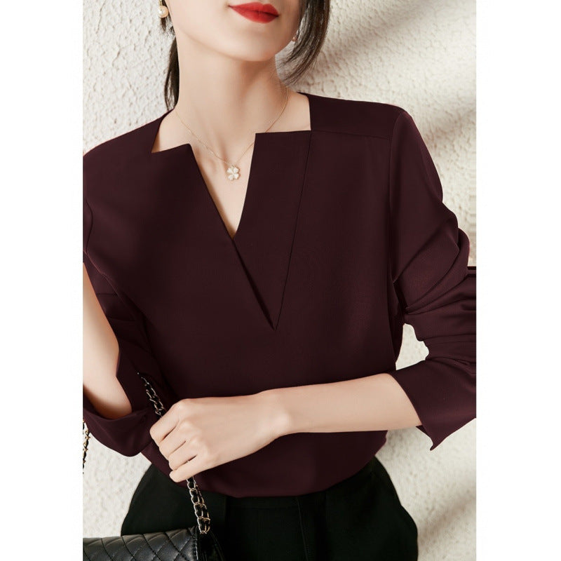 Satin Design Niche Collar Commuter Professional Berry Purple Long Sleeve Shirt Femininity Top 2025 Spring