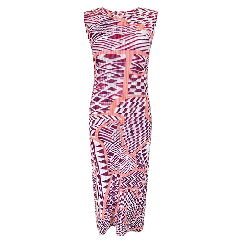 2025 summer new niche personality geometric women's clothing medium and long slim temperament Miyake bottoming dress women's models