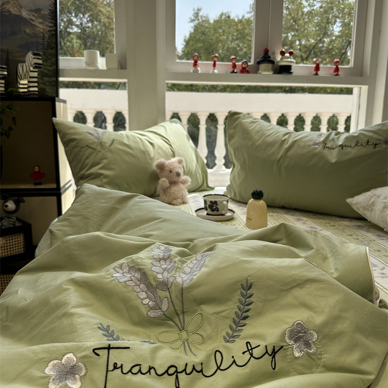 Yeknu Cotton Summer Cool Quilt Washable Pure Cotton Air Conditioning Quilt Four-Piece Set Single Double Quilt 2 M Bedding set