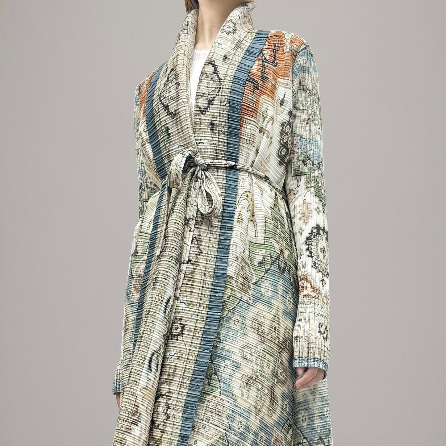 Muslim robe Middle Eastern robe women's cardigan abaya printed lace-up long-sleeved design temperament jacket