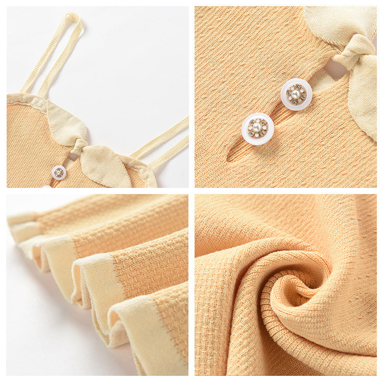 Sweet and spicy style sexy bottom knitted top for women's  spring and summer new bow stacked with sling vest for women